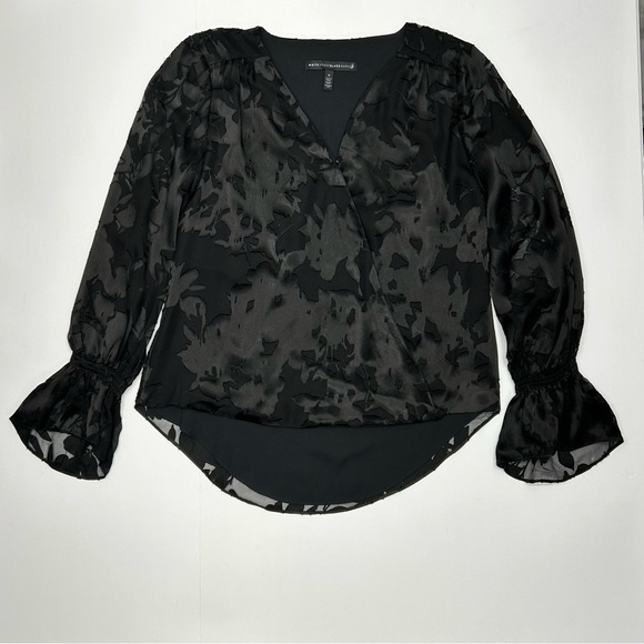 White House Black Market Tops - White House Black Market Black Burnout Blouse W 0 Sheer Sleeves SILK Blend